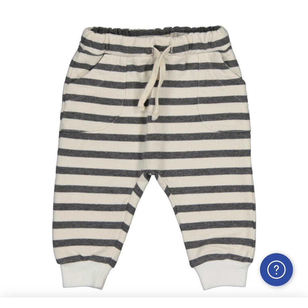 Bean’s Barcelona organic cotton cream with grey stripe sweatpants size 3